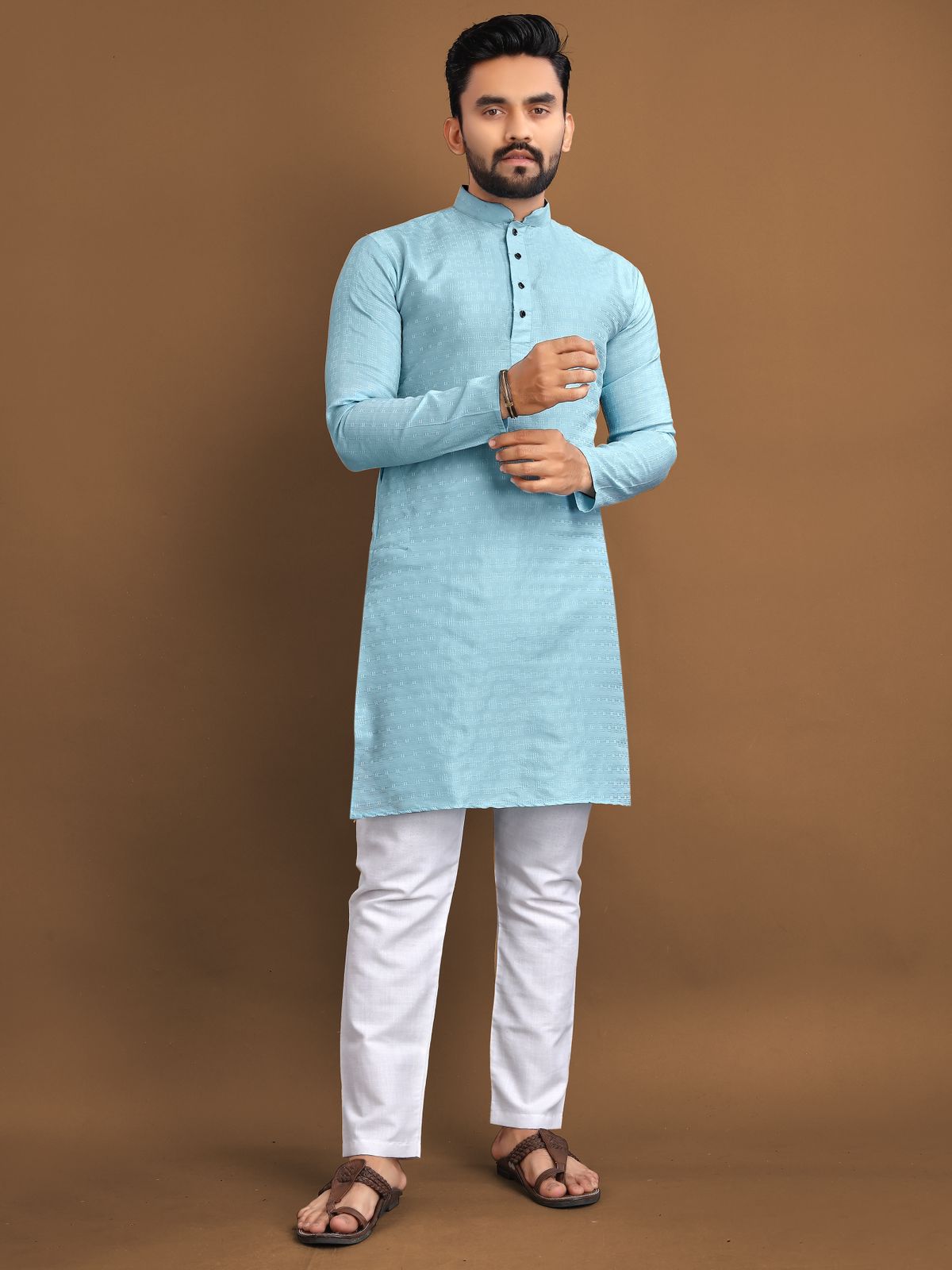 Men's Ethnic Wear Light Blue Kurta Pajama