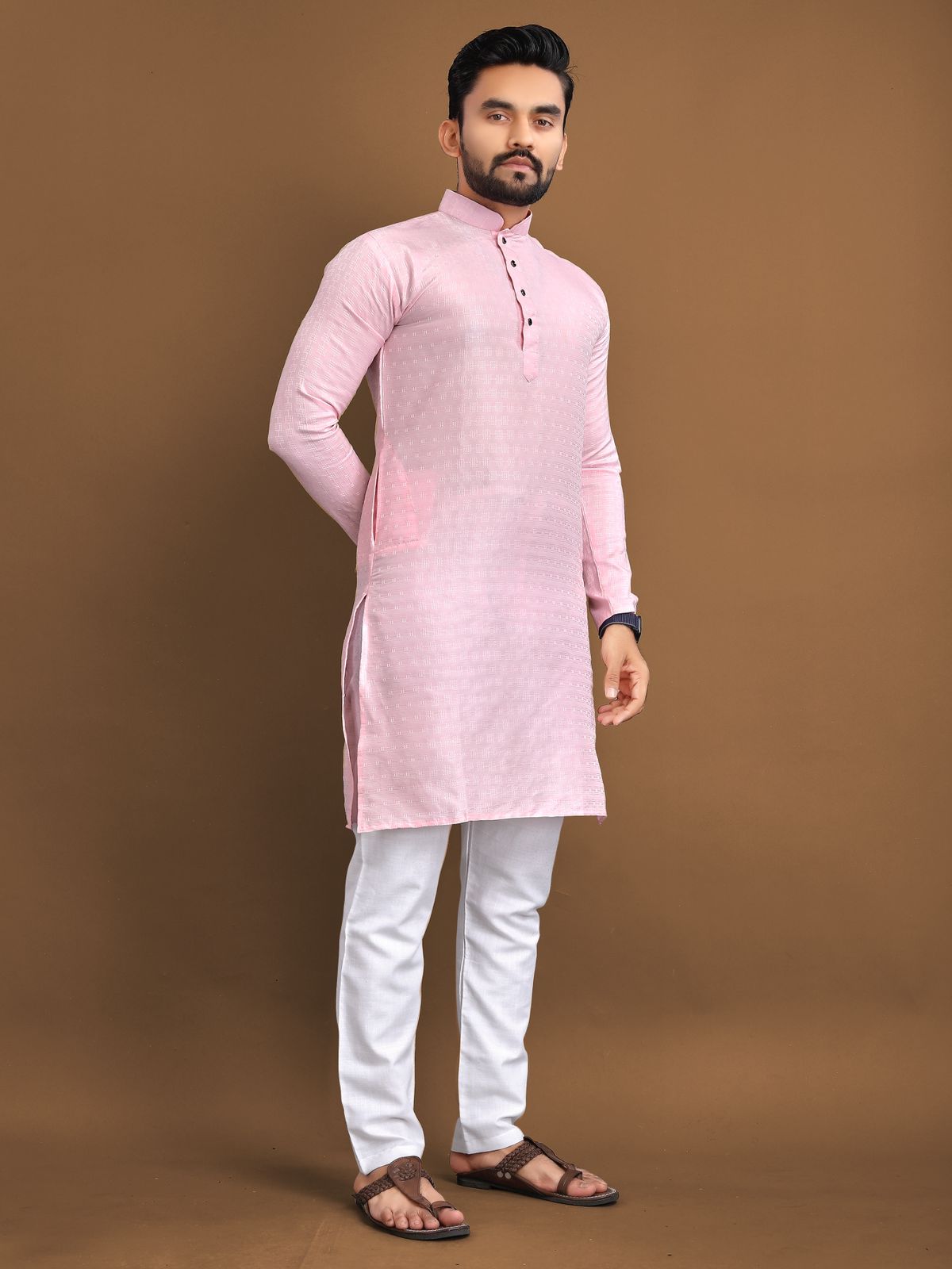 Men's Ethnic Wear Baby pink Kurta Pajama
