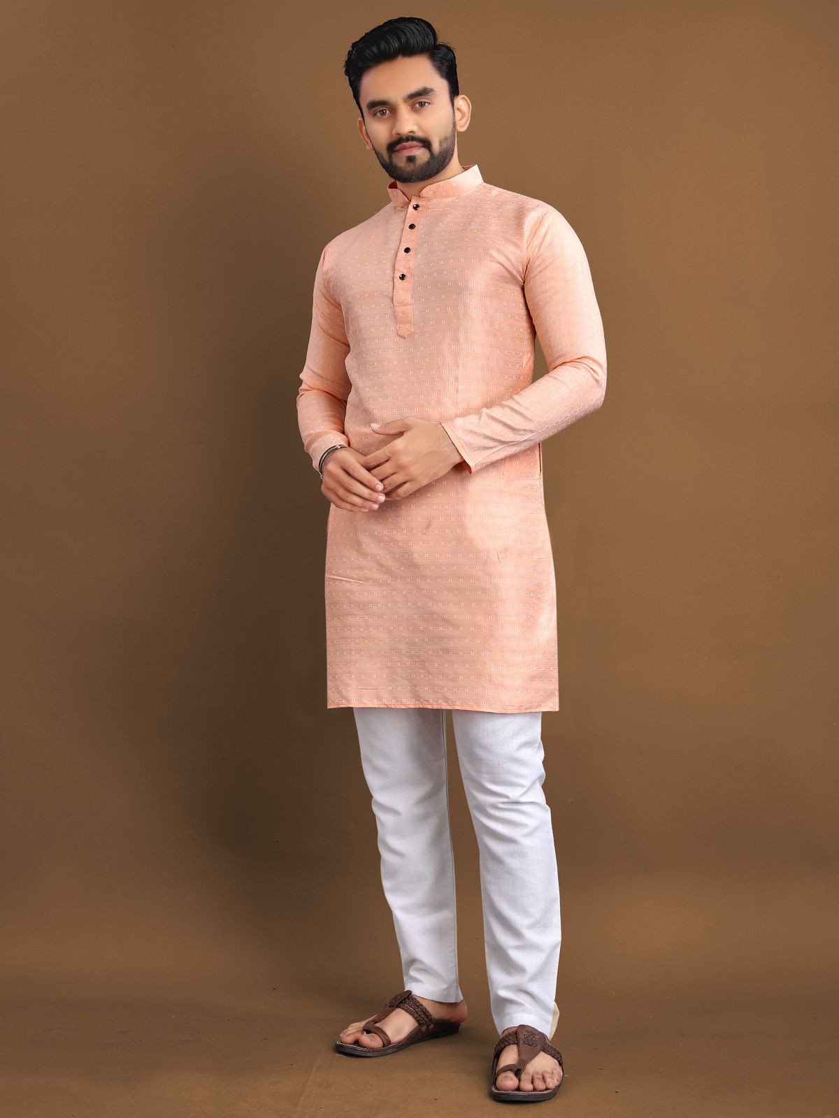 Men's Ethnic Wear Orange Kurta Pajama