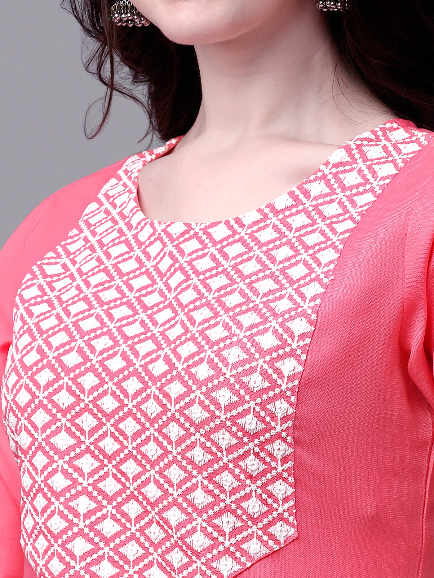 Straight cut Cotton Pink Kurti With Beautiful Embroidery Work VK1