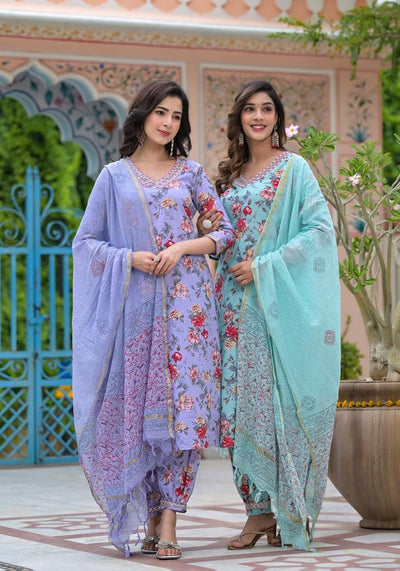 Afghani Suit Set With Pant And Dupatta SkyBlue-AKS