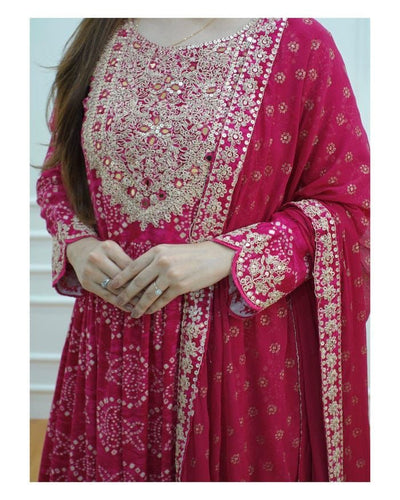 Sharara Set with Short Anarkali Top With Dupatta Pink-AKS