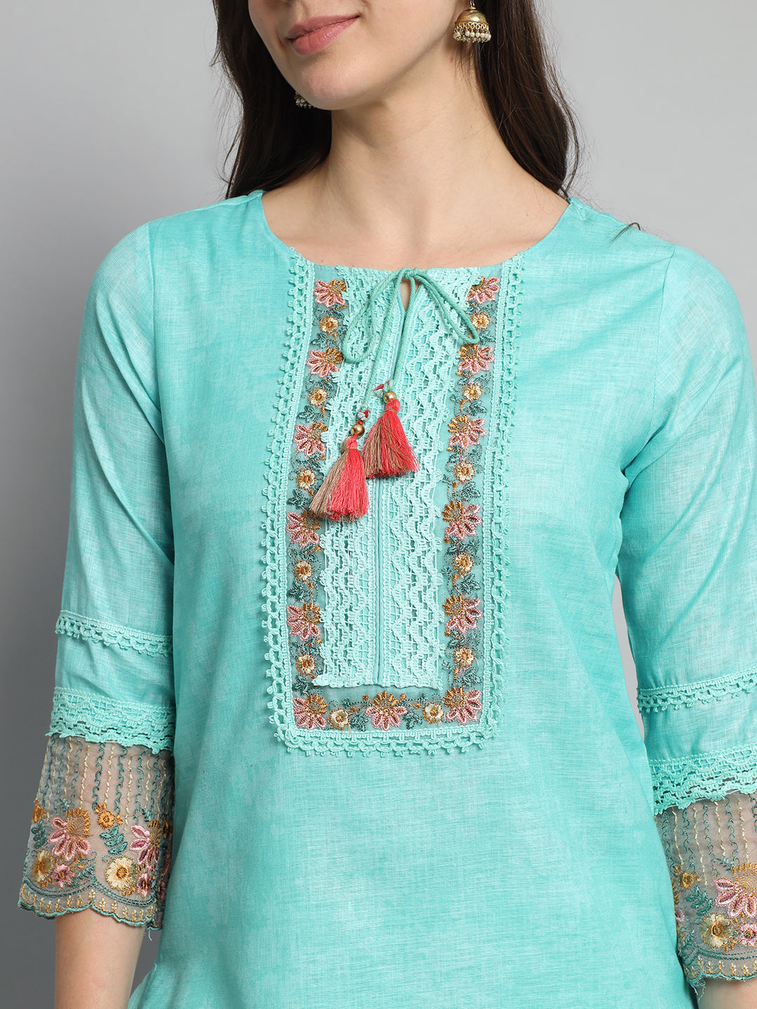 Women Embroidered Linen Cotton Kurta Set Firoji-413