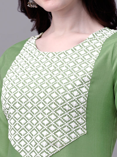 Straight cut Cotton Green Kurti With Beautiful Embroidery Work VK1