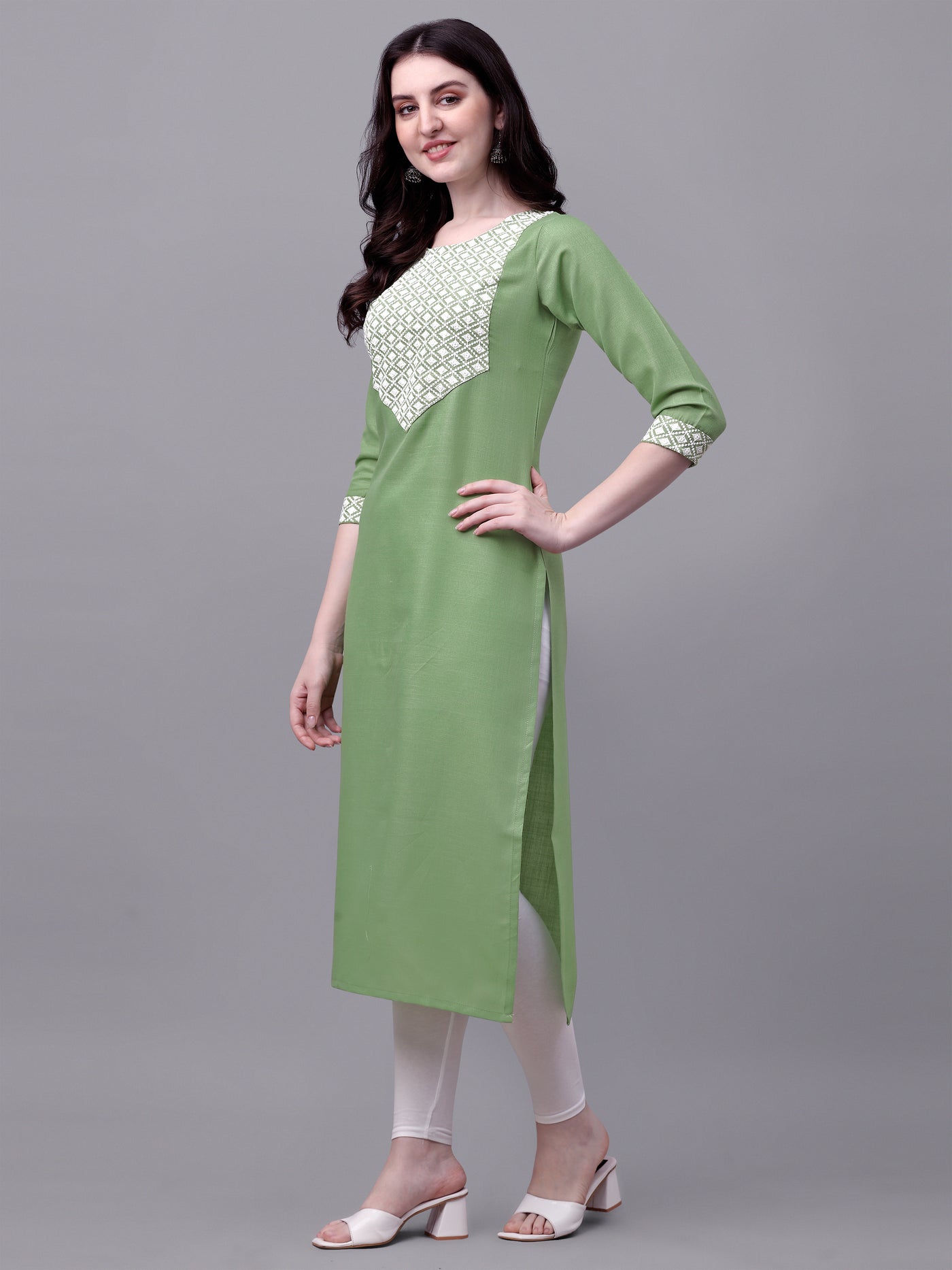 Straight cut Cotton Green Kurti With Beautiful Embroidery Work VK1
