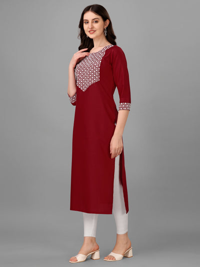 Straight cut Cotton Red Kurti With Beautiful Embroidery Work VK1