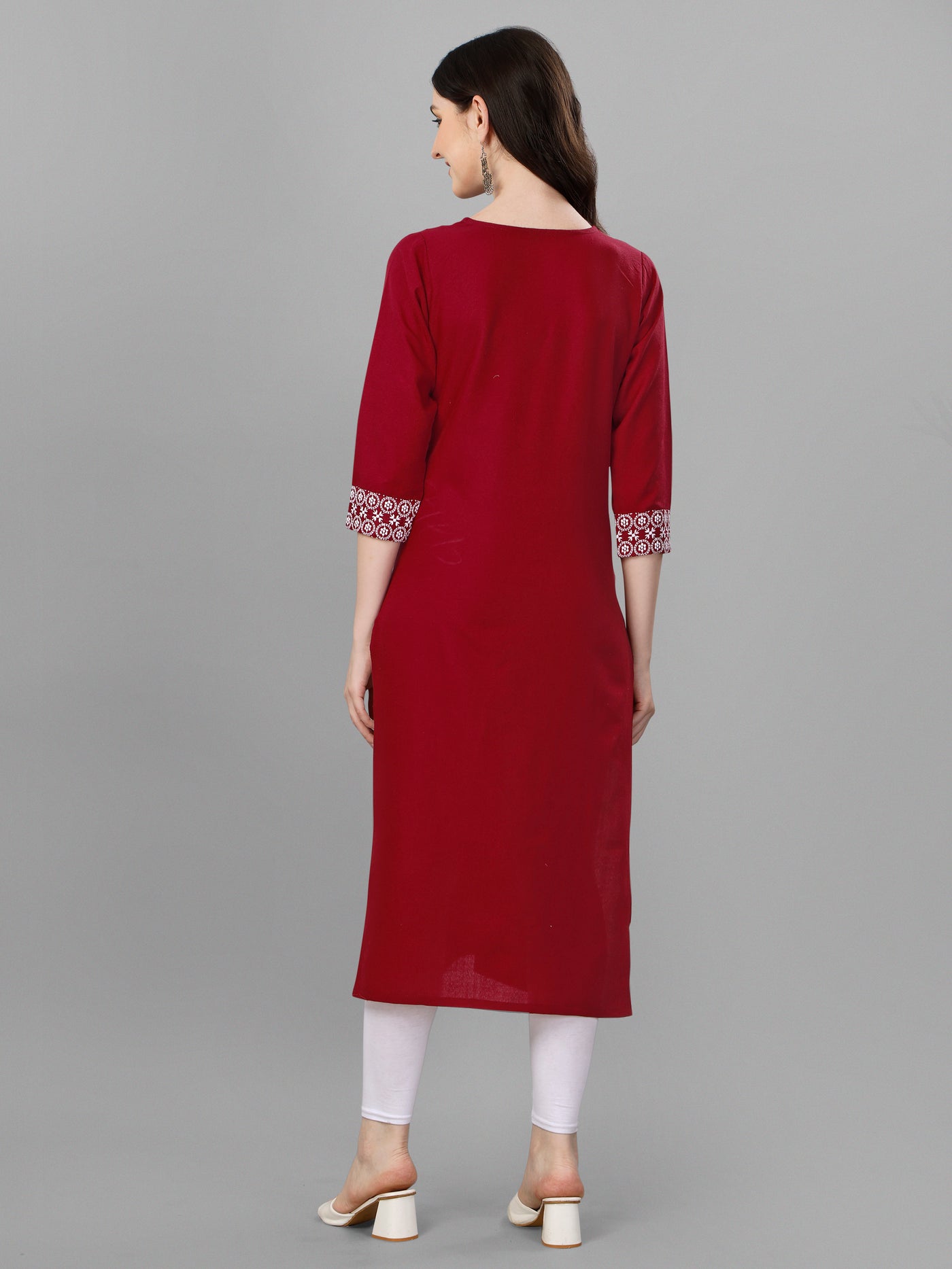 Devi-3 Straight cut Cotton Red Kurti With Beautiful Embroidery Work VK1