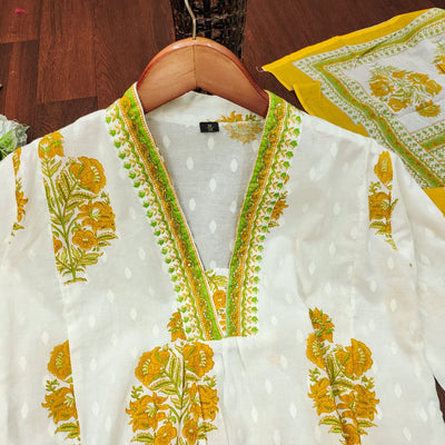 Women Yellow Pure Cotton Kurta With Palazzo And Dupatta Set VK6